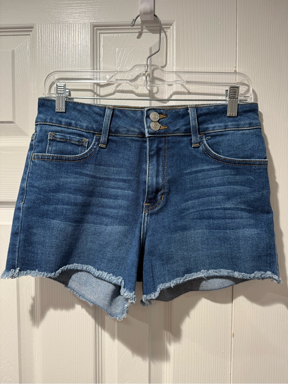 Just Black Dark Blue High-Rise Frayed Hem Denim Shorts